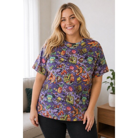 Nickelodeon Other - H&M SpongeBob SquarePants Zombie All Over Print T-Shirt Purple XL Nickelodeon